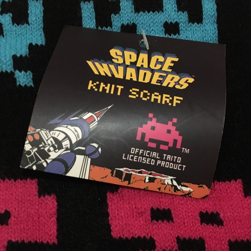 Space Invaders Knit Scarf Os Black Space Shooting Game Old School Video Game